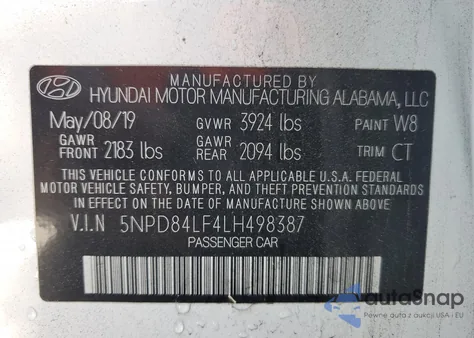 2020 Hyundai Elantra Sel из США, поврежденный, VIN 5NPD84LF4LH498387